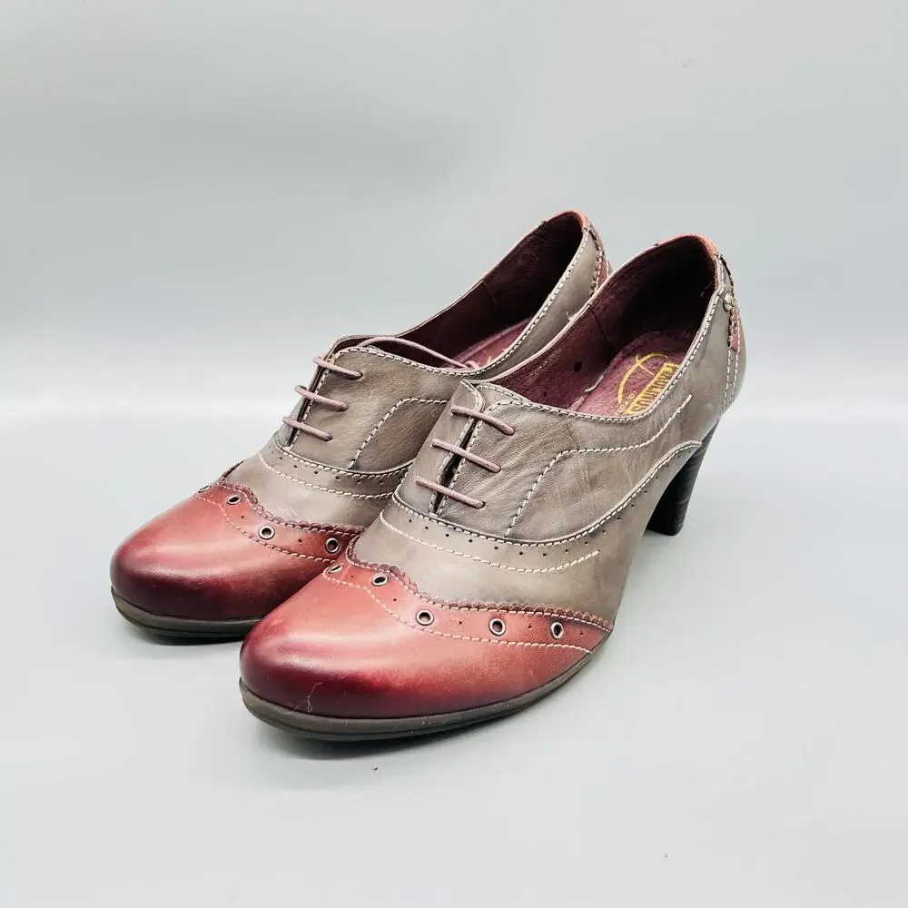 Pikolinos Shoes Womens 10.5 Brown Leather Colorblock Lace Up Wingtip Heel Pumps